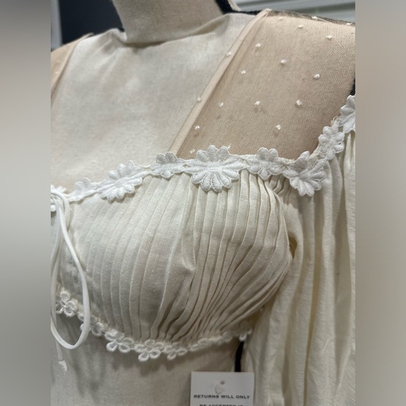 Rare NWT For Love And Lemons Creamsicle Crop Top Linen Embroidered Medium Sheer - Picture 6 of 13